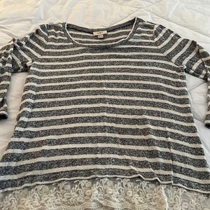Loft light sweater striped with lace detail on bottom